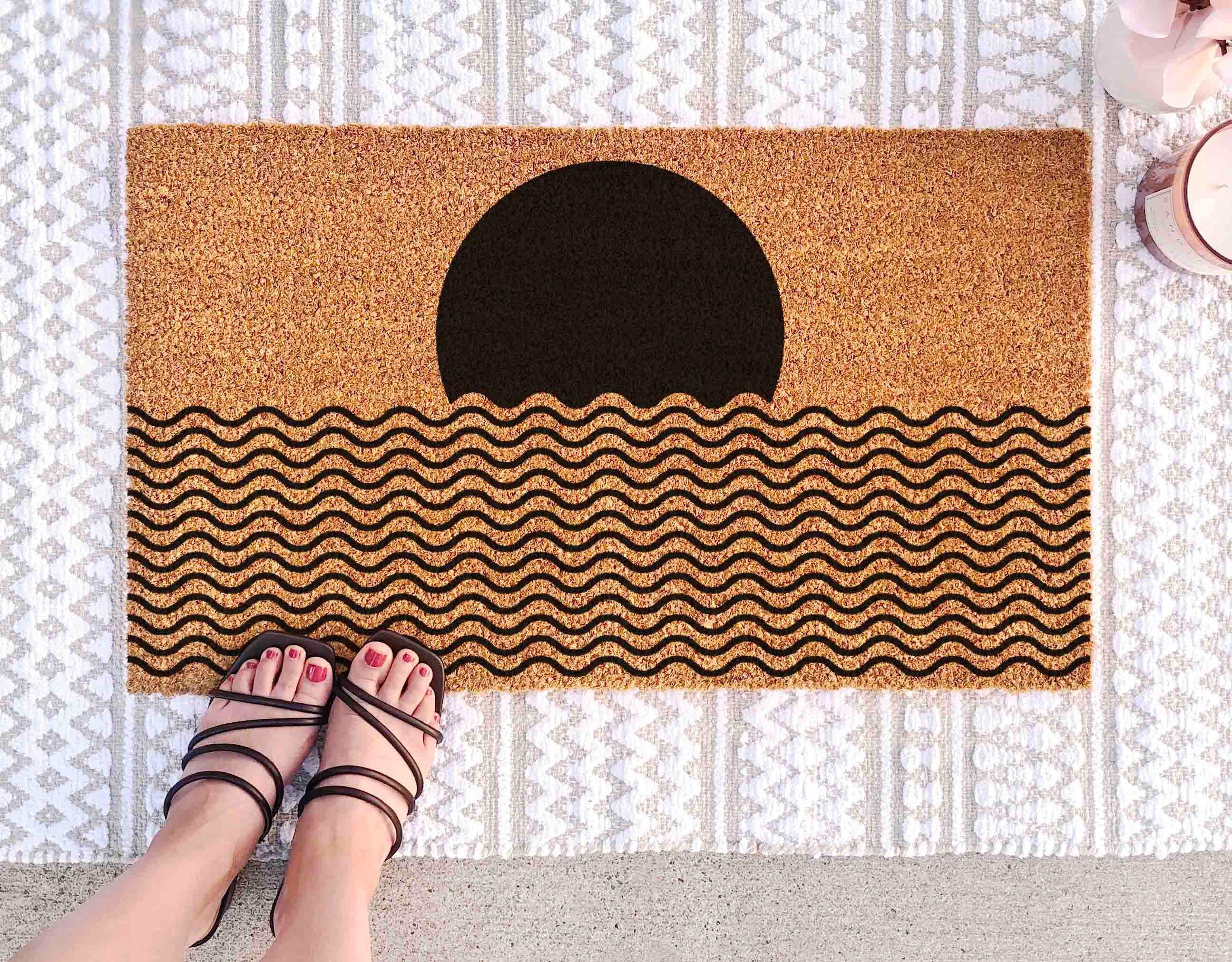 Midcentury Boho Doormat: Natural Coir, Minimalist Welcome Mat