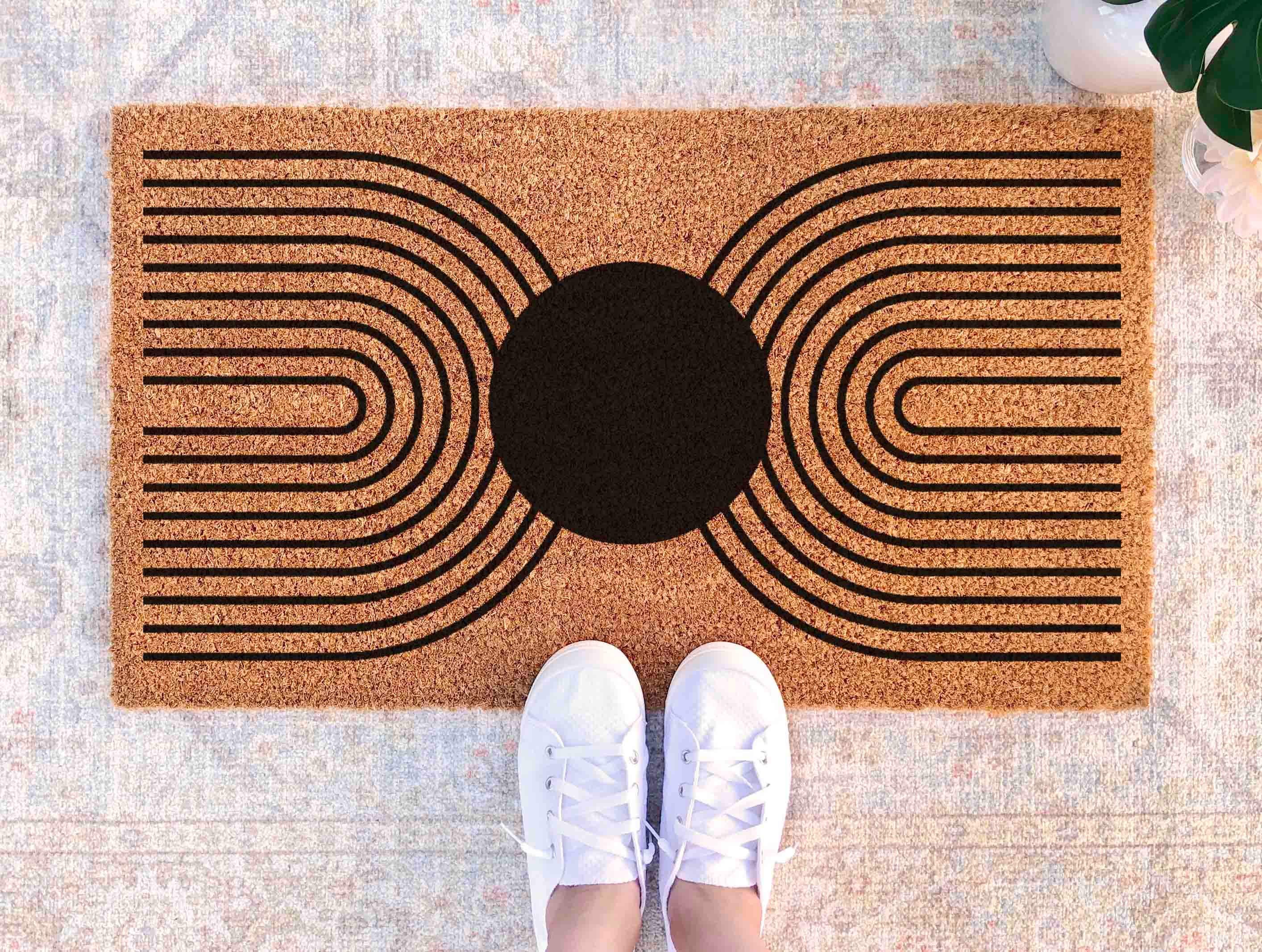 Midcentury Boho Doormat: Natural Coir, Minimalist Welcome Mat