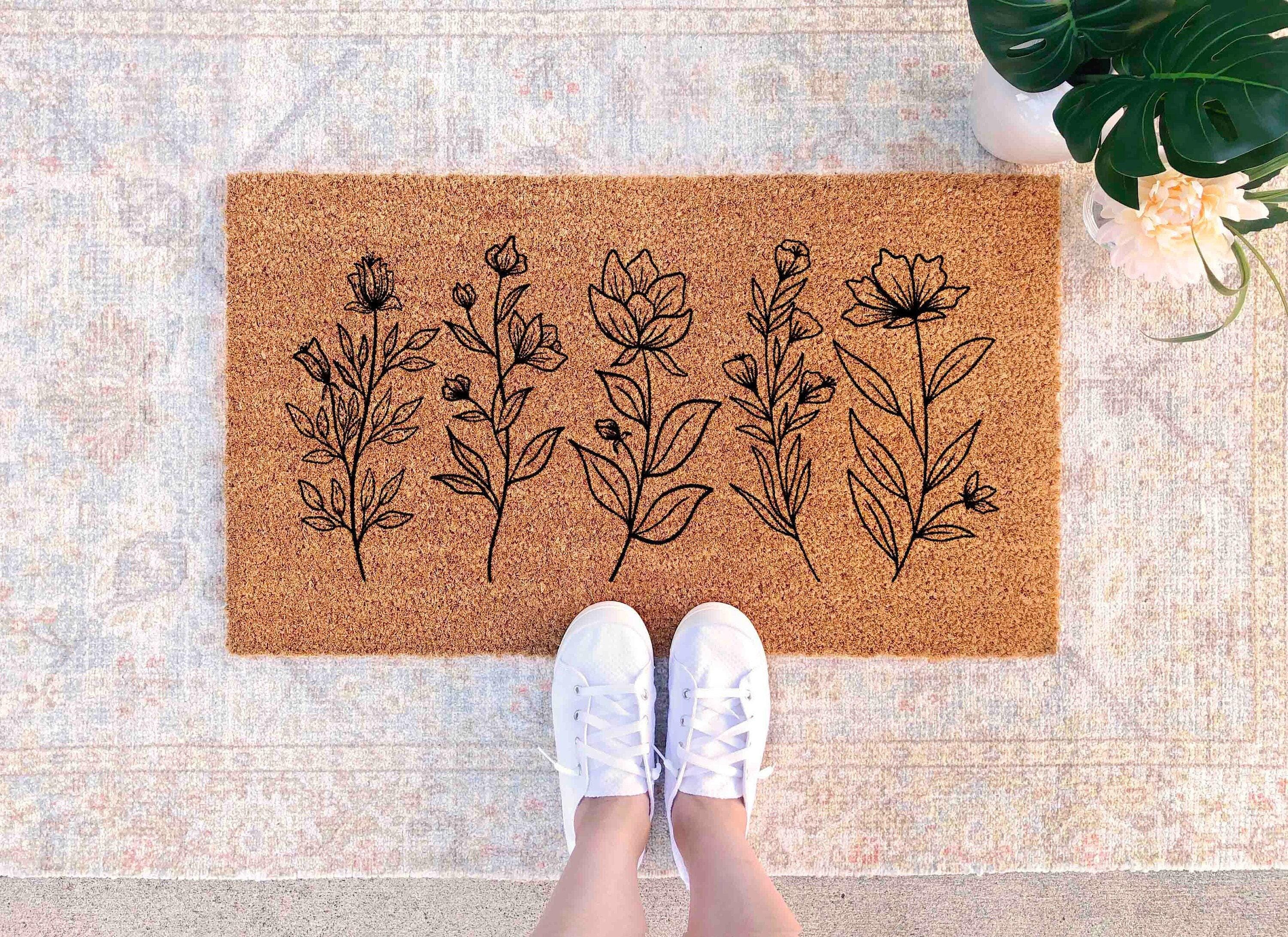 Wildflower Coir Doormat, Floral Design (Front Door, Outdoor Use)