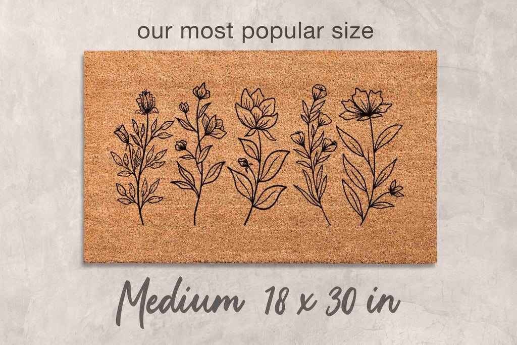 Wildflower Coir Doormat, Floral Design (Front Door, Outdoor Use)