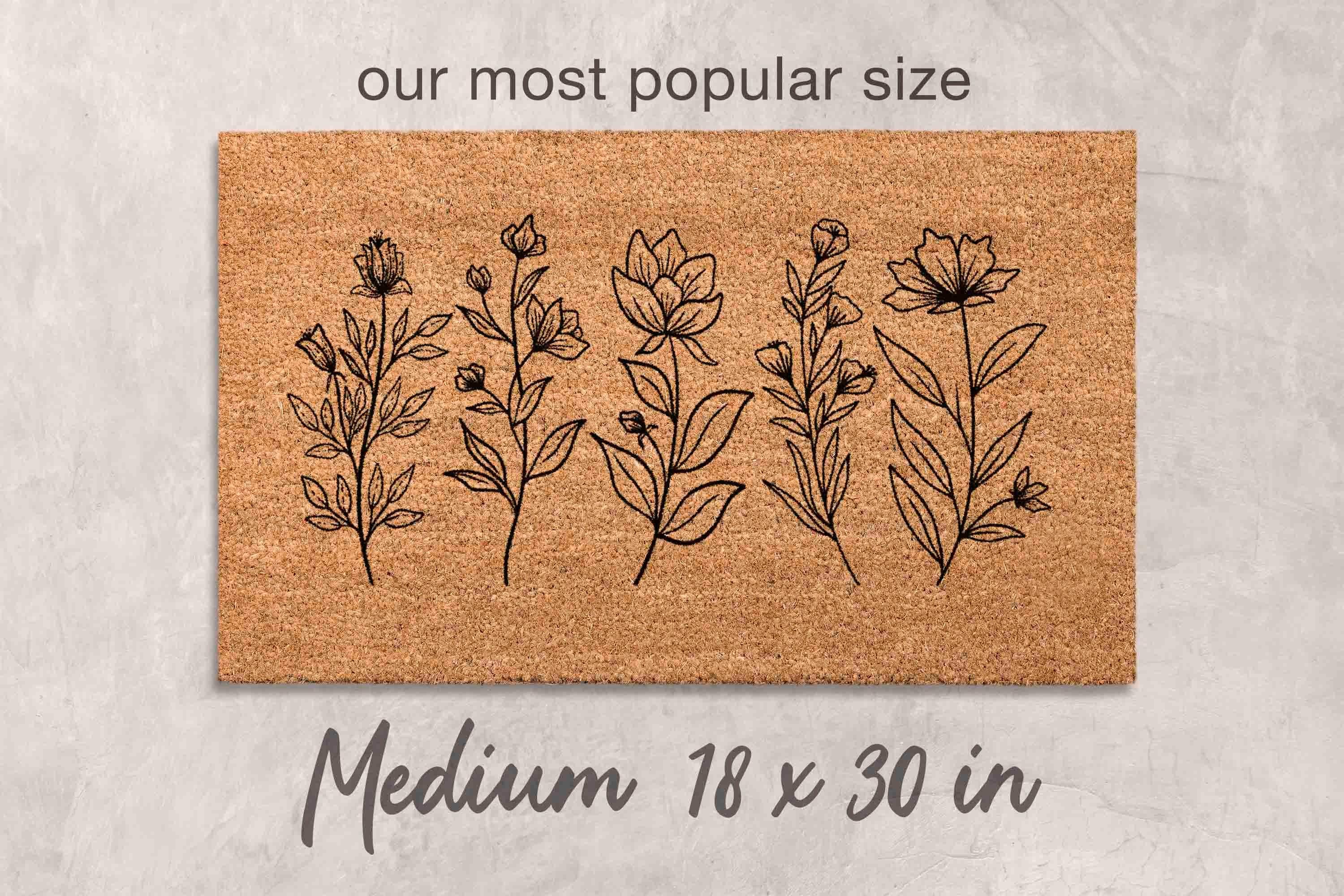 Wildflower Coir Doormat, Floral Design (Front Door, Outdoor Use)