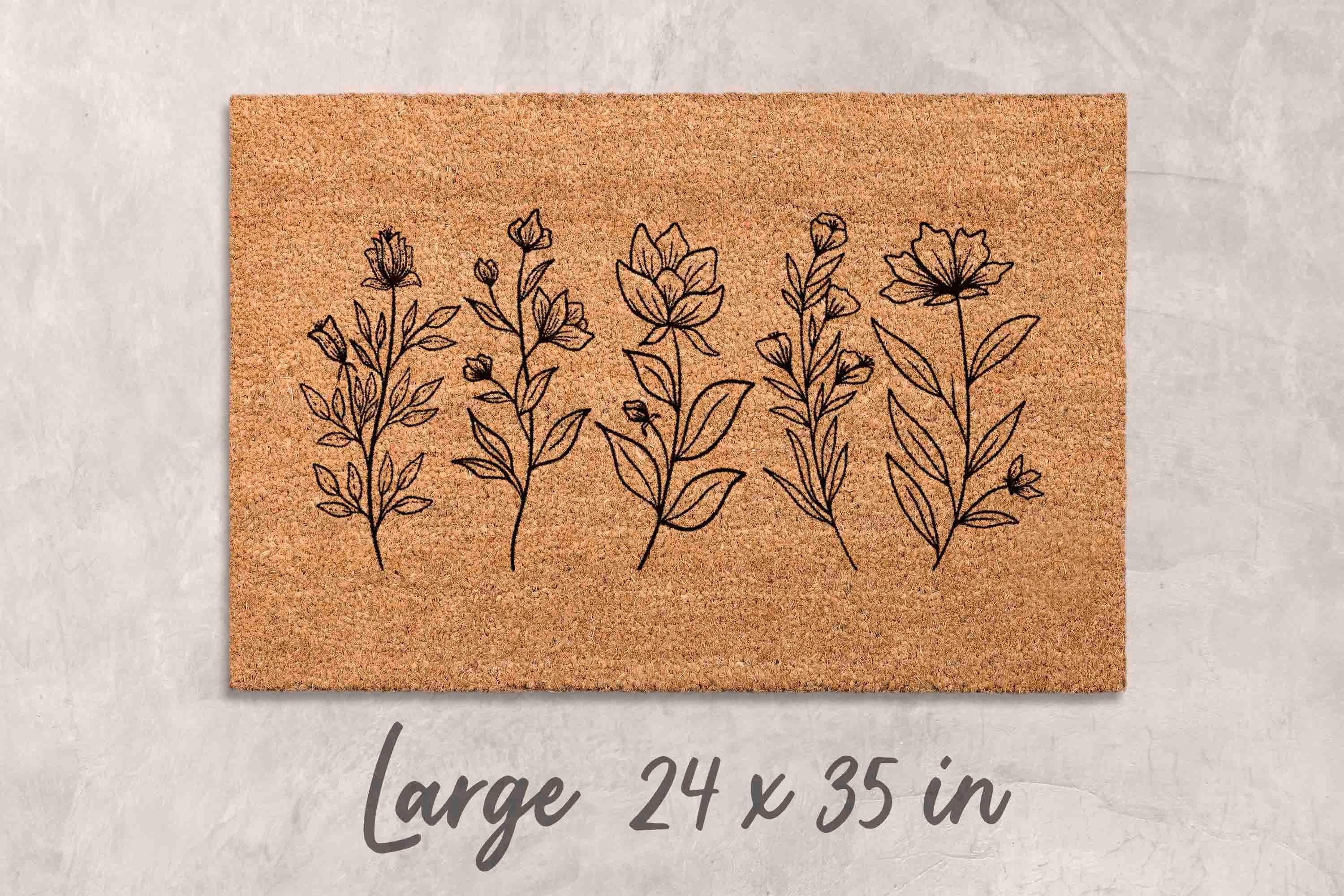 Wildflower Coir Doormat, Floral Design (Front Door, Outdoor Use)