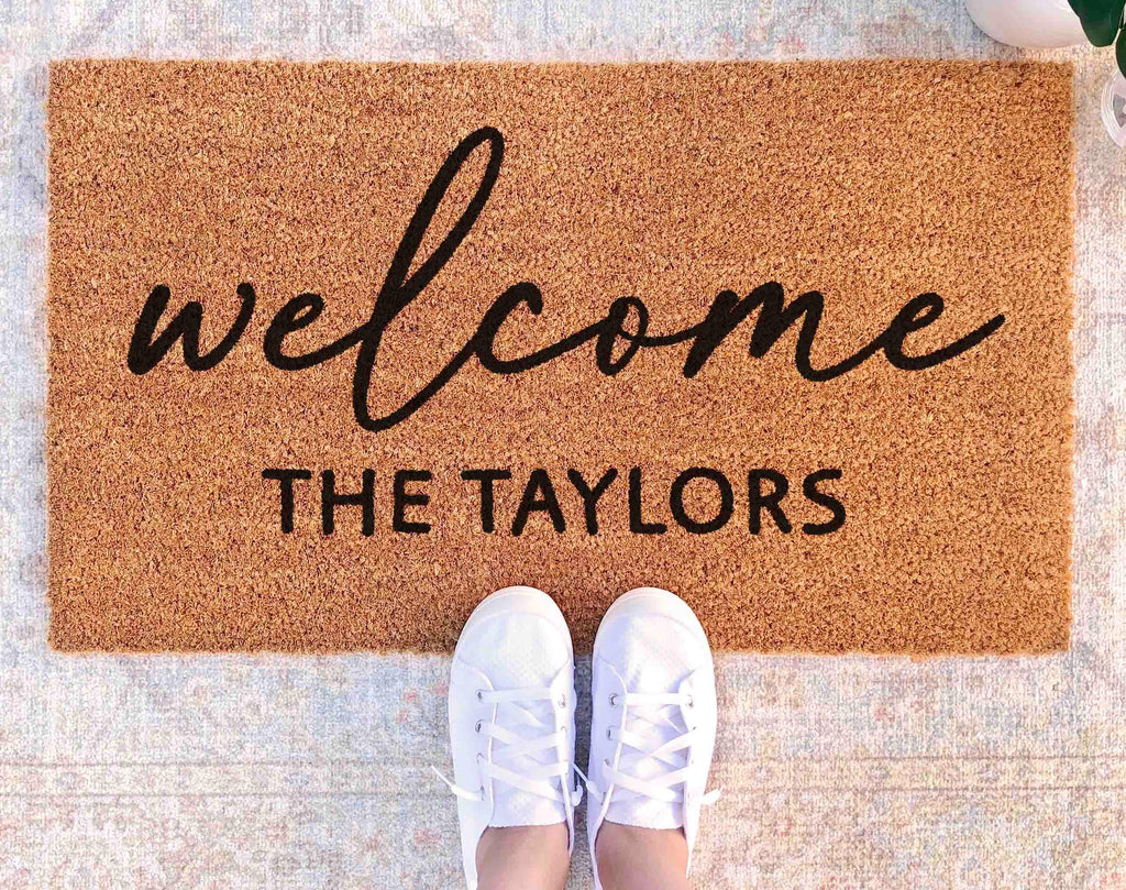 Welcome Mat: Custom Family Name Doormat (Natural Coir, Latex)