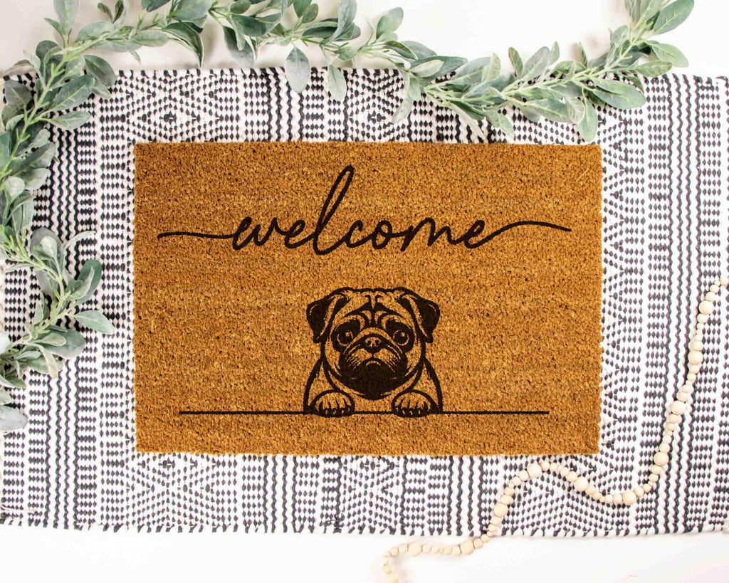 Pug Door Mat - Natural Coir with Latex Backing