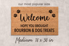 Dog Door Mat: Funny Bourbon & Treats Welcome (Natural Fiber)