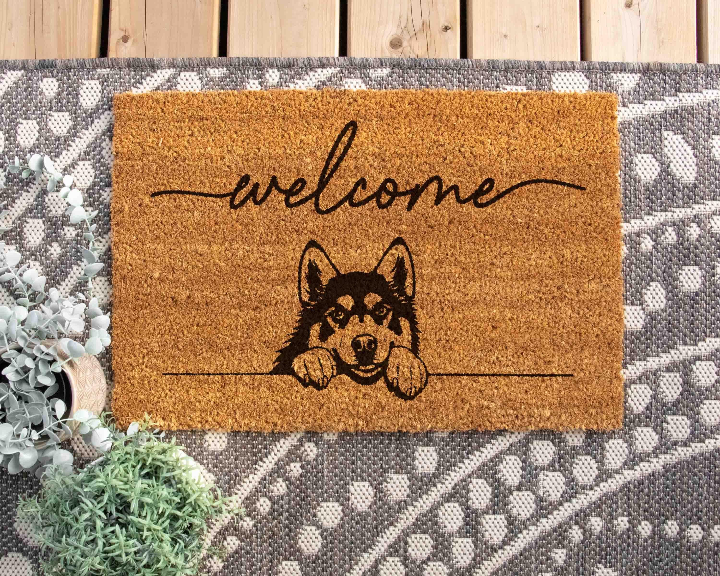 Husky Dog Doormat, Natural Coir Welcome Mat (Latex Backing)