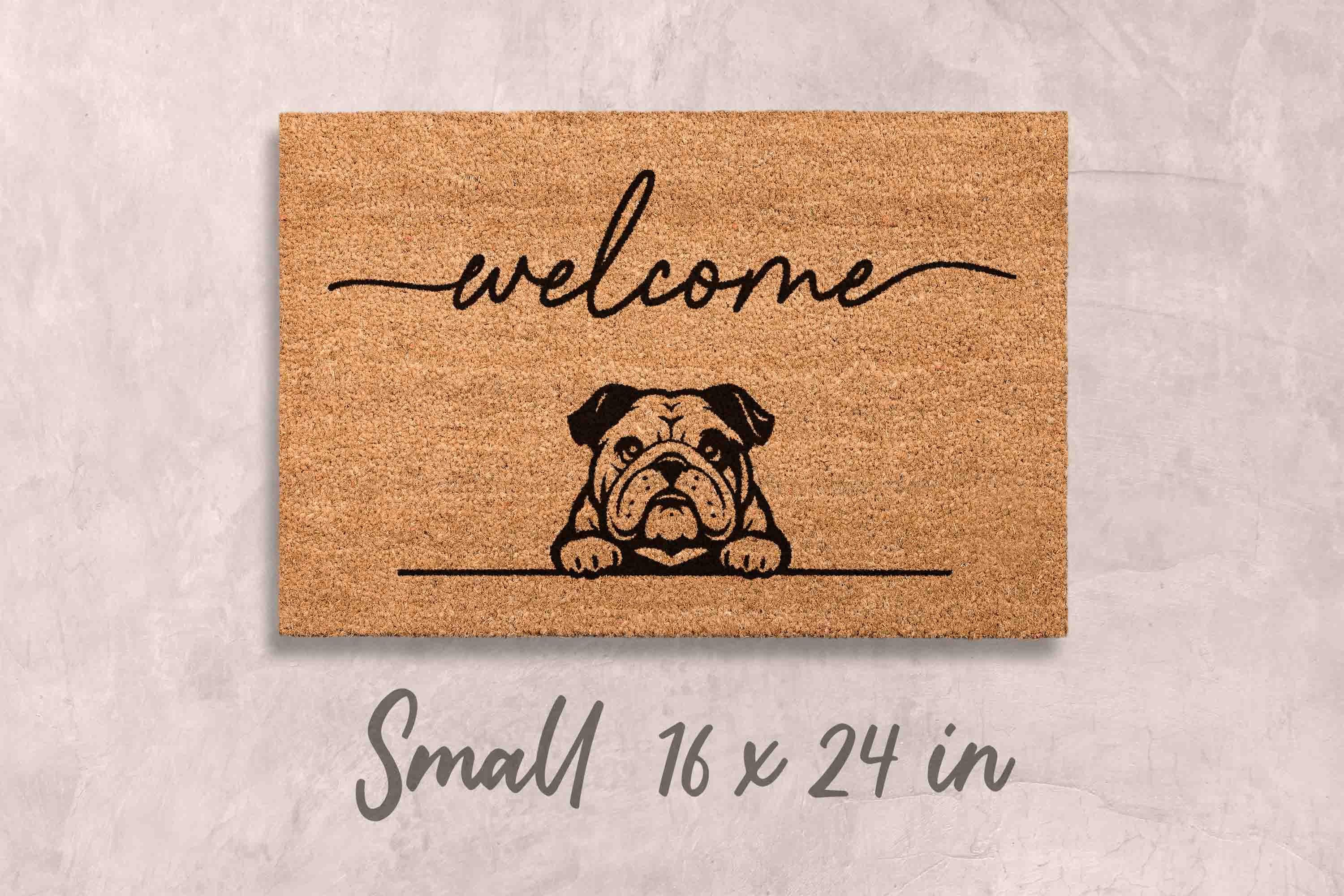 Bulldog Doormat, Natural Coir Welcome Mat (Funny Dog Mom)