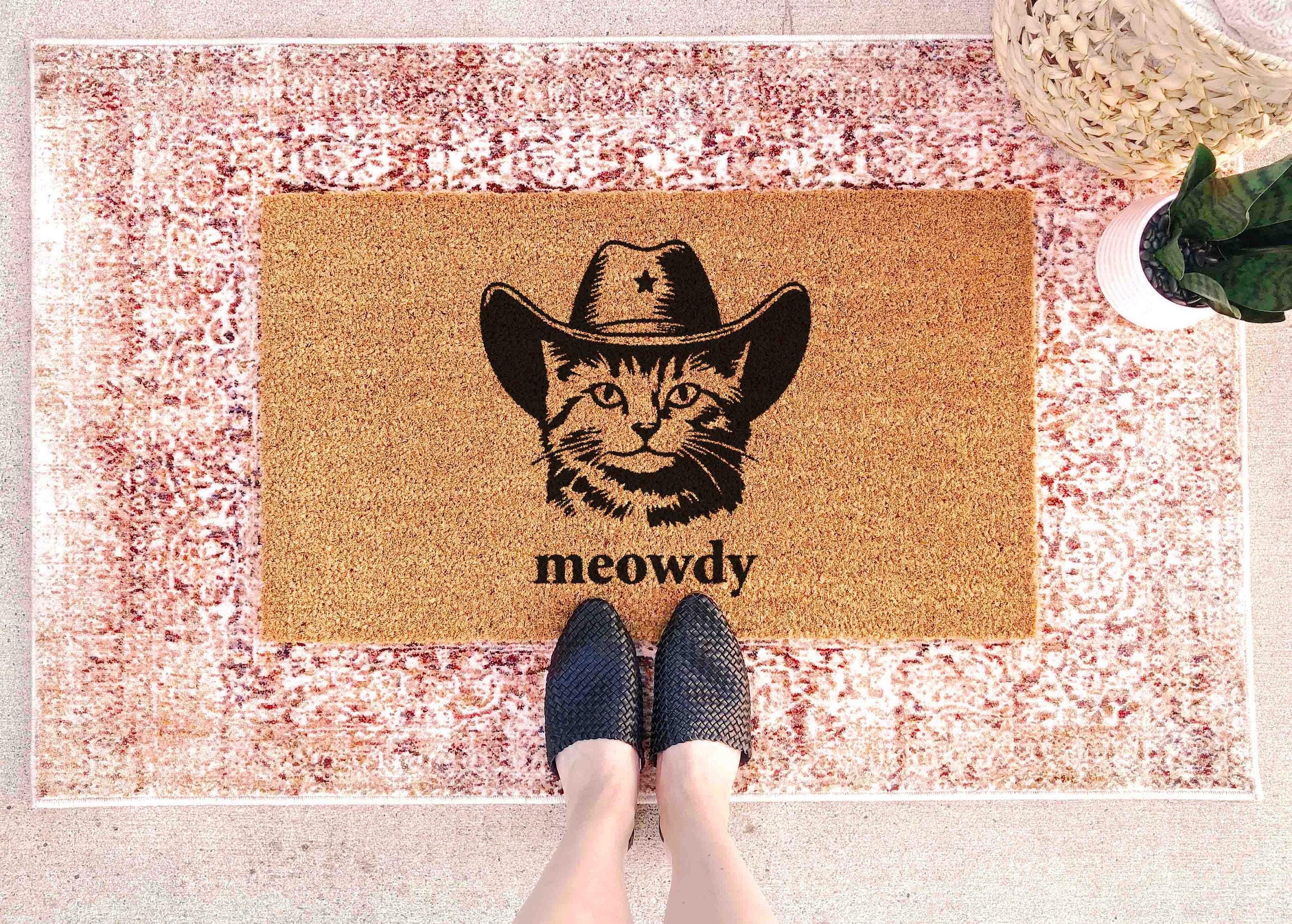 Funny Cat Doormat Meowdy, Natural Coir (Latex Backing - Welcome Mat)