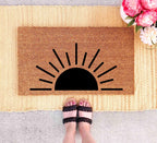Boho Coir Doormat, Sun Design, Minimalist Porch Mat (Natural Fiber)