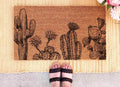 Desert Cactus Doormat: Floral Southwest Design (Natural Coir)