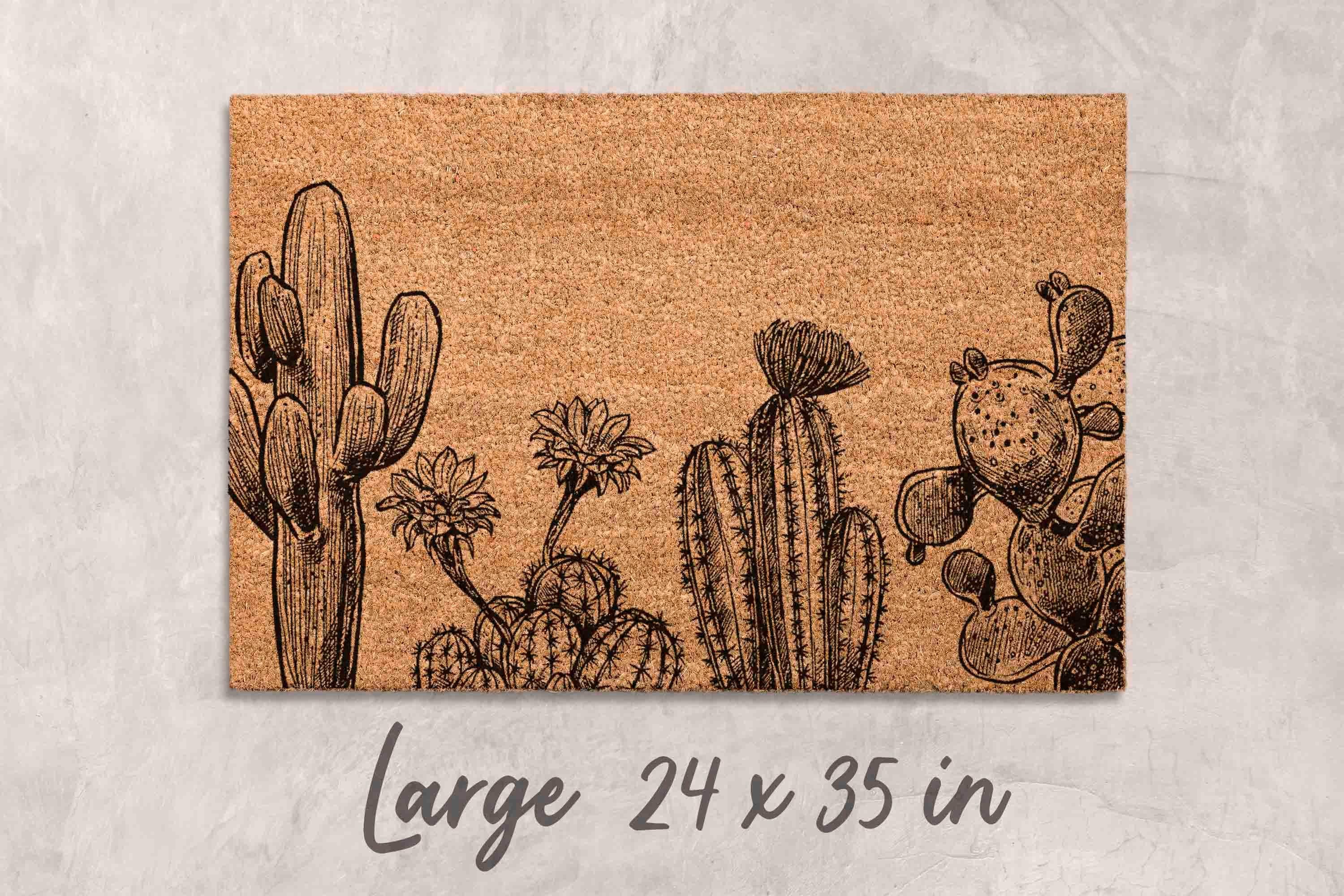 Desert Cactus Doormat: Floral Southwest Design (Natural Coir)
