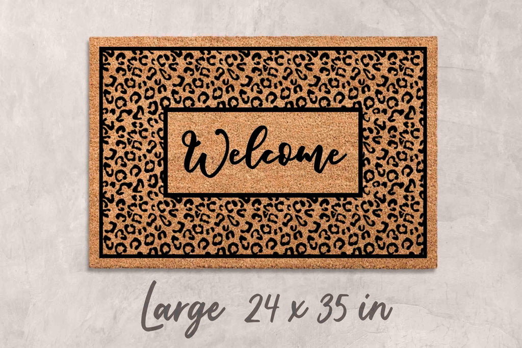Leopard Print Welcome Mat - Boho Style, Natural Coir Fiber