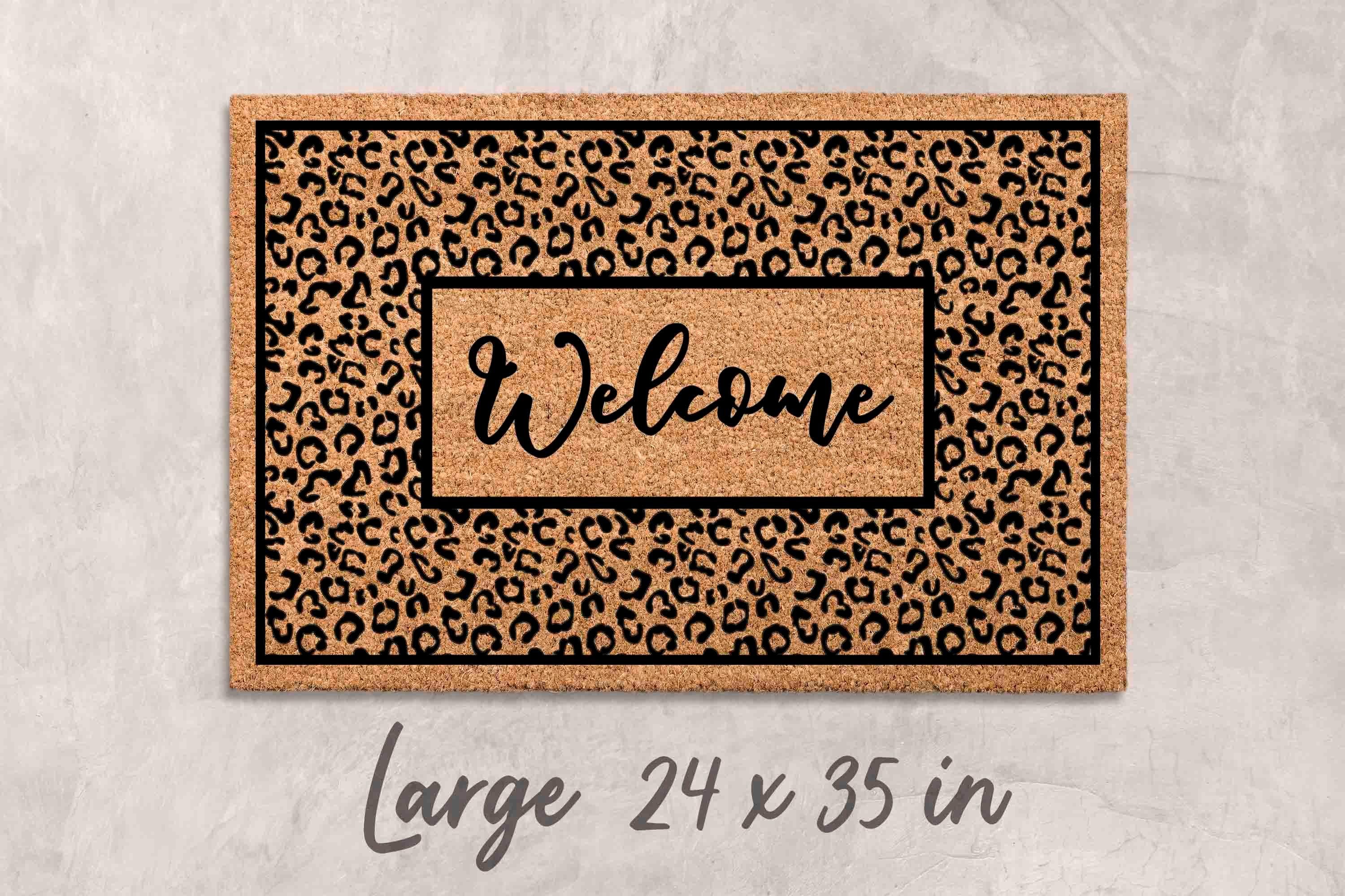 Leopard Print Welcome Mat - Boho Style, Natural Coir Fiber