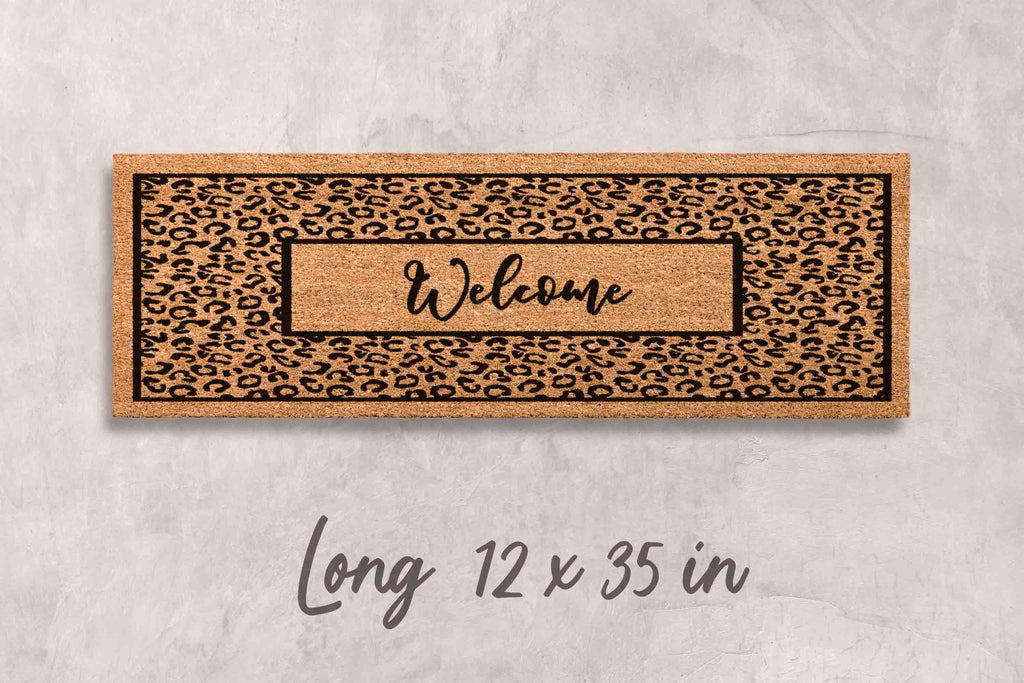Leopard Print Welcome Mat - Boho Style, Natural Coir Fiber