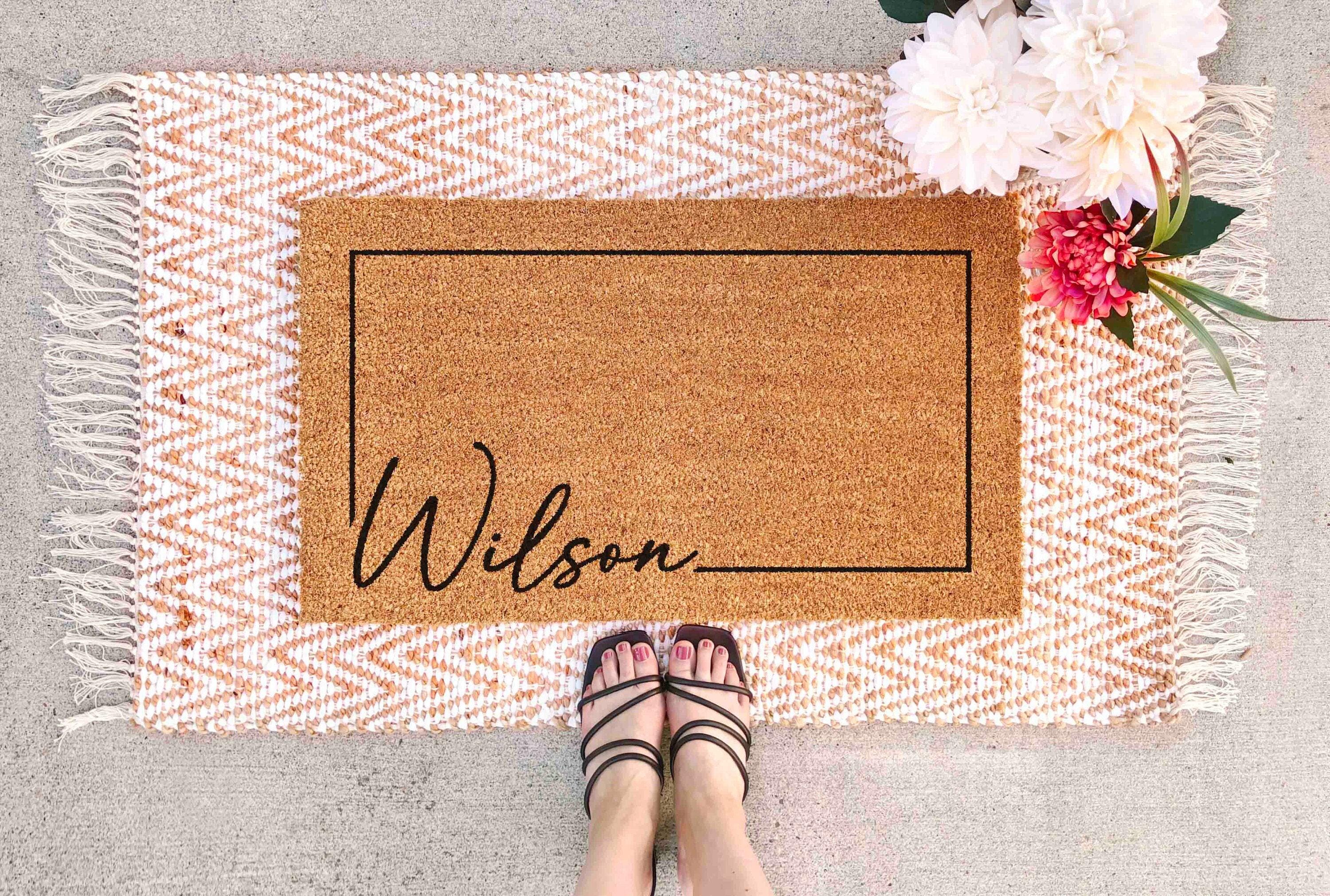 Personalized Coir Doormat, Last Name Design (Natural Fiber, Latex)